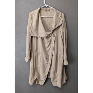 Soft Surroundings Beige Tan Shacket Long Cardigan Zip Closure Women's Medium